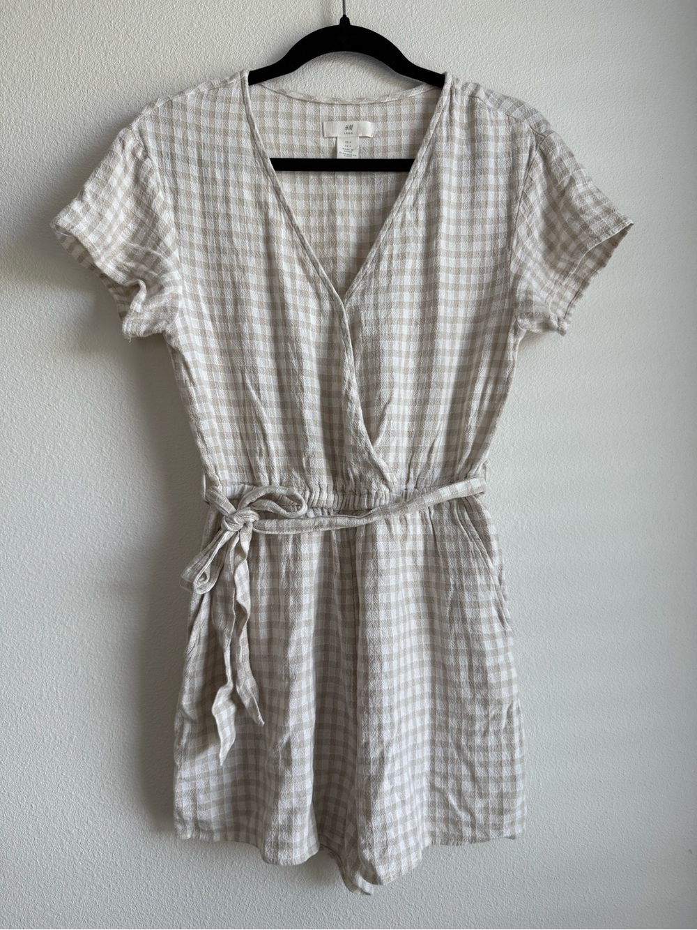 H&M Beige Gingham Romper